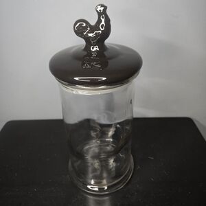 Vintage MCM  French Black Rooster Ceramic Lid & Glass Kitchen Canister 11.5"